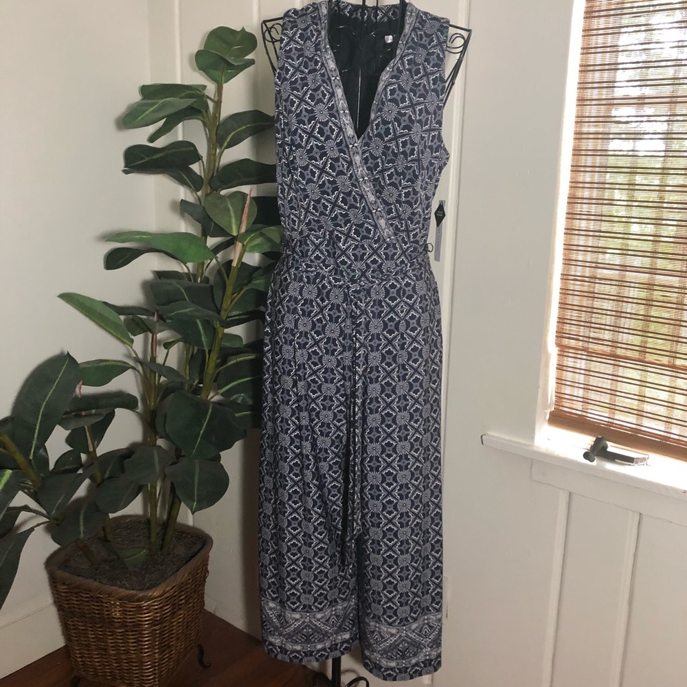 Navy and White Cropped Jumpsuit